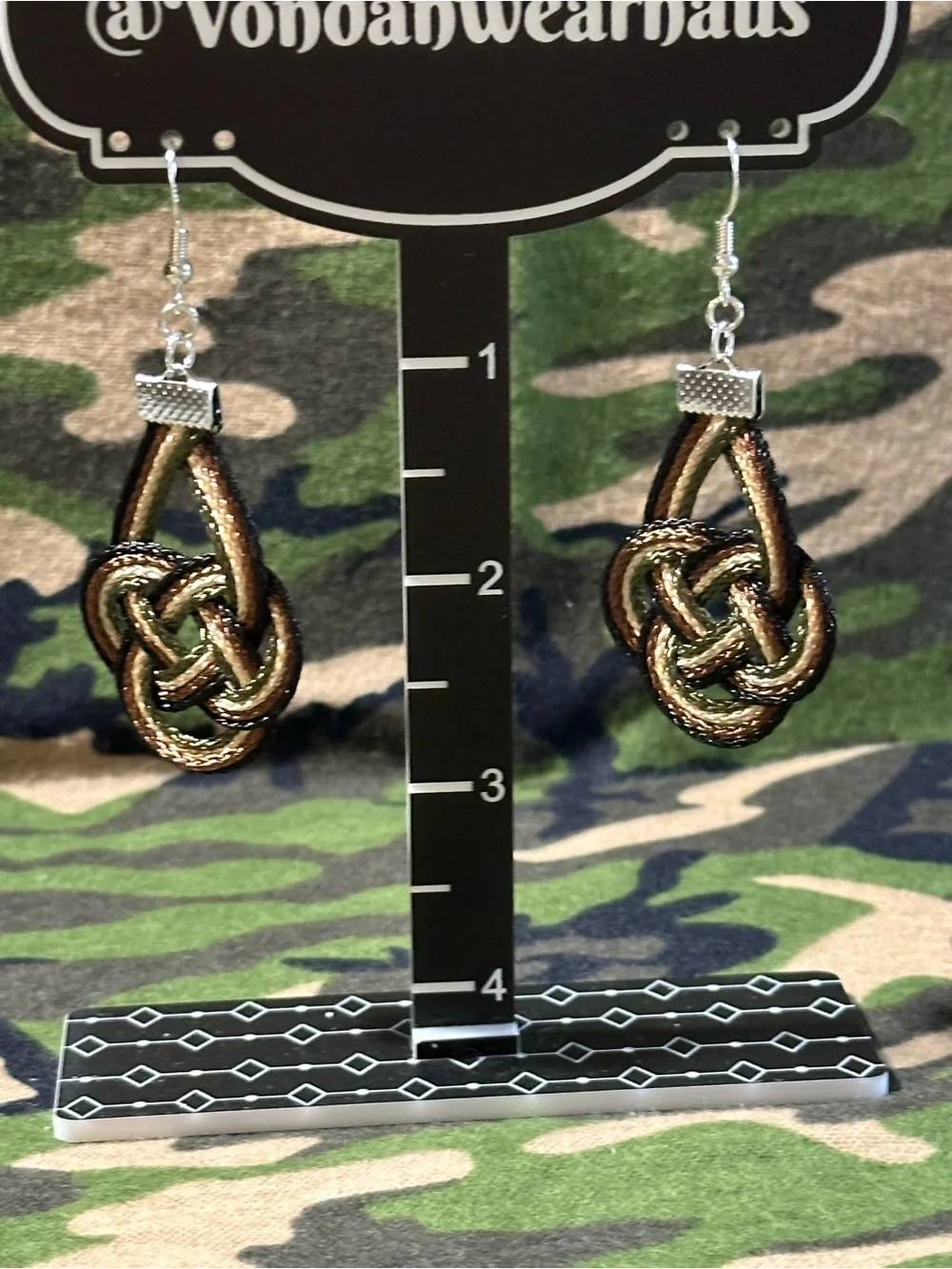 Tactical Elegance Handcrafted Camo Thread Earrings